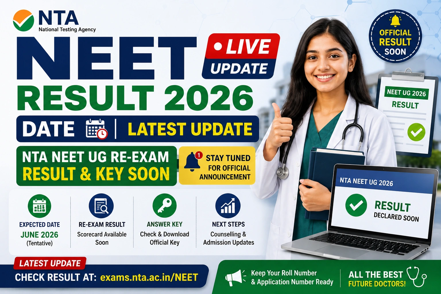 NEET Result 2026 Date LIVE: NTA NEET UG Re-Exam Result & Key Soon